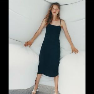 🤍 ZARA Black Lyocell Flowy Midi Dress sz Medium